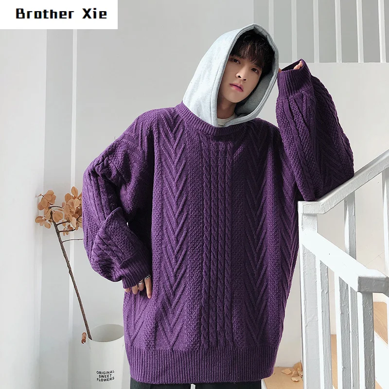 

Winter Sweater Men's Warm Fashion Solid Color Casual Knit Pullover Man Sweter Clothes Wild Loose Long-sleeved Sweater Men