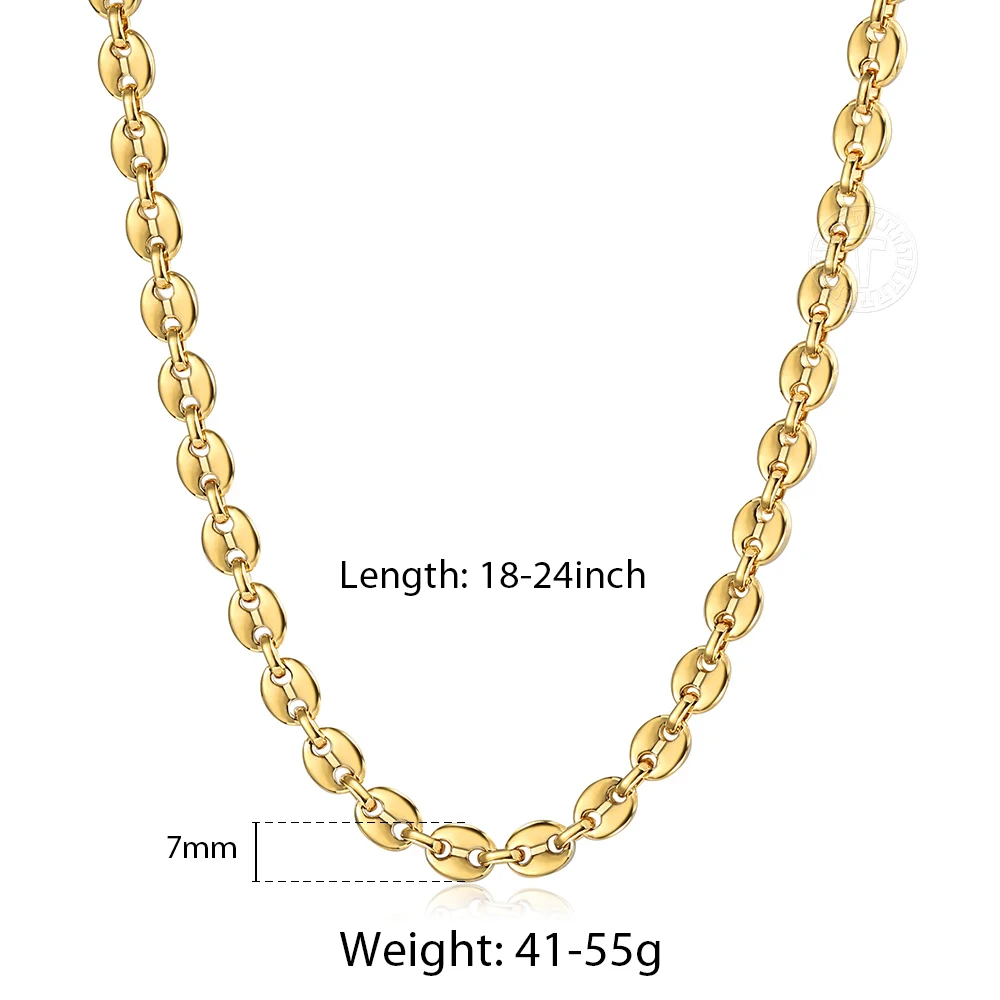 7mm Gold 7/9/11 мм Кофейные зерна Марина ссылка цепочка на шею для мужчин Нержавеющая сталь в стиле «хип-хоп» звено веревки цепи, Классическая, «унисекс» ювелирные изделия KNM176 - Окраска металла: 7mm Gold