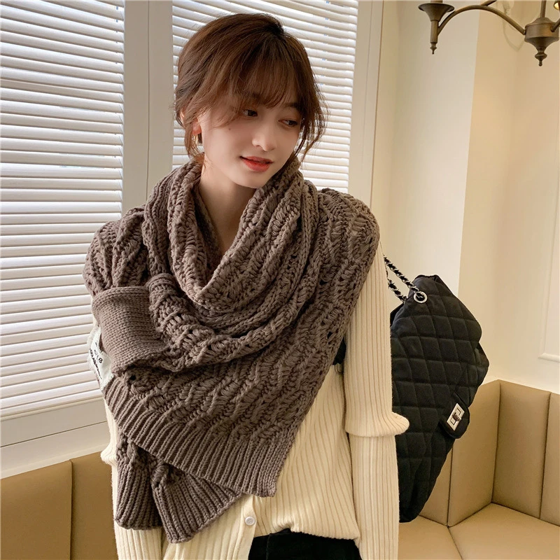 Bufanda de punto de Cachemira sólida para mujer, Pashmina, Foulard, Hijab, chal grueso y cálido para invierno, gran oferta, D356|Bufandas de mujer| - AliExpress