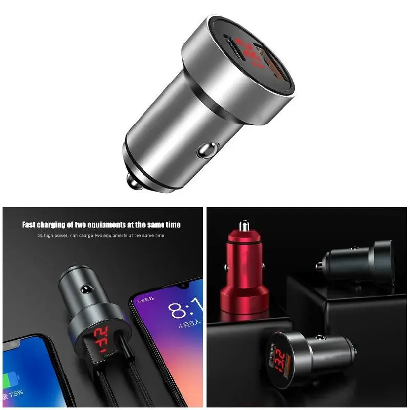 Автомобильное зарядное устройство usb type-C порт быстрая зарядка сплав светодиодный экран зарядное устройство для автомобиля DU55