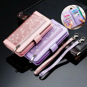 

Zipper Card Phone Bag Case For Samsung Galaxy J6 Plus 2018 Cover J4 J5 J3 2017 A8 A6 A70 A50 A40 A20e M10 A10 Soft Leather Rope