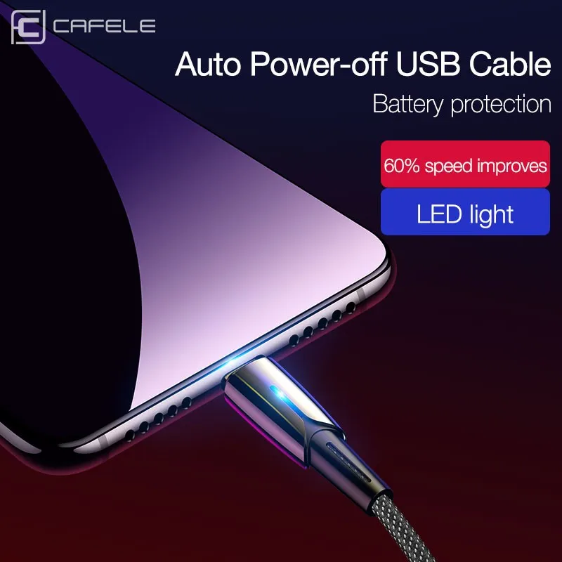 USB-кабель Cafele 2A для быстрой зарядки iPhone Xr X XS Max со светодиодной подсветкой Apple XSMAX IOS