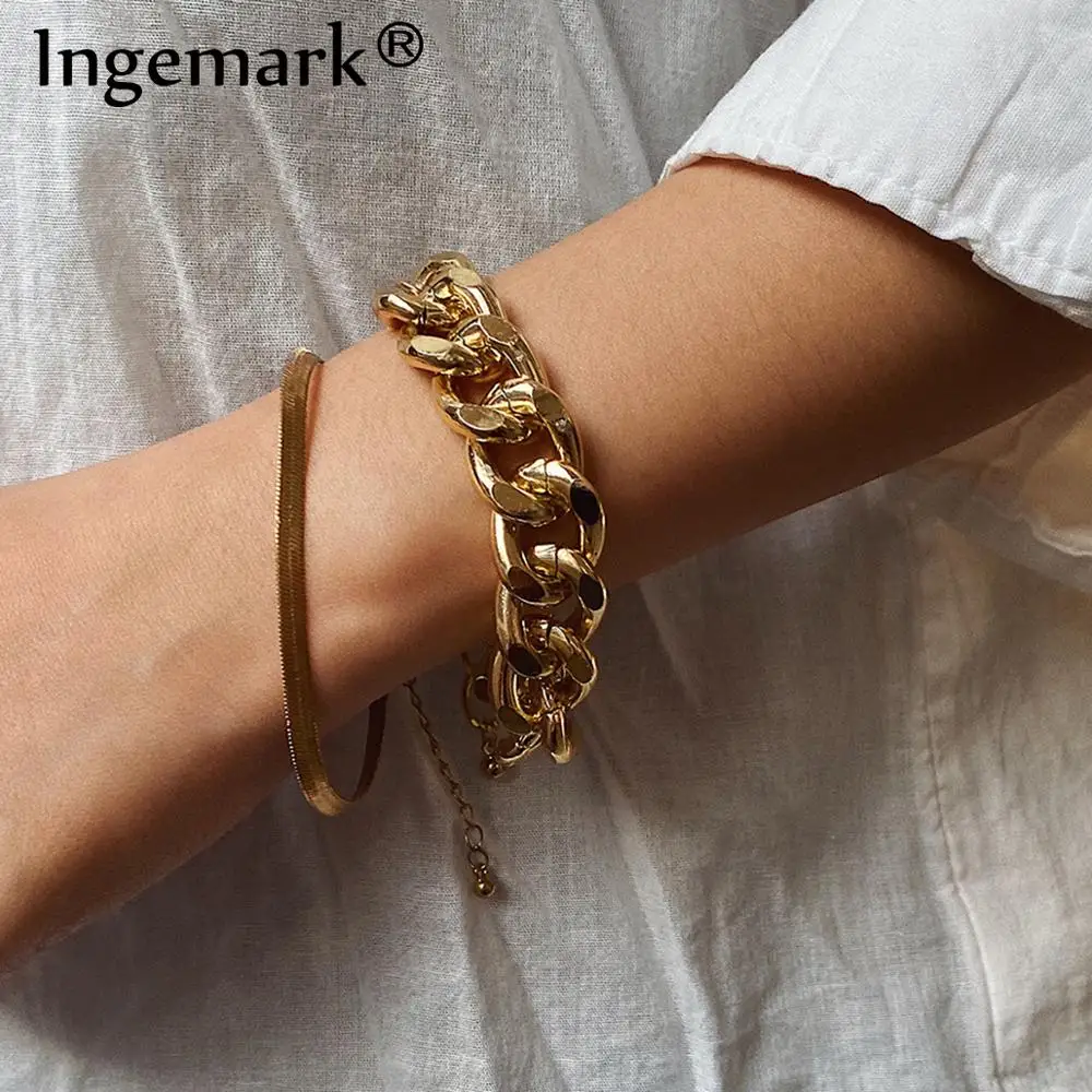 

Ingemark Charm Heavy Metal Chunky Chain Bracelets Steampunk Women Men Armband Boho Snake Lock Bracelet Friends Couple Jewelry