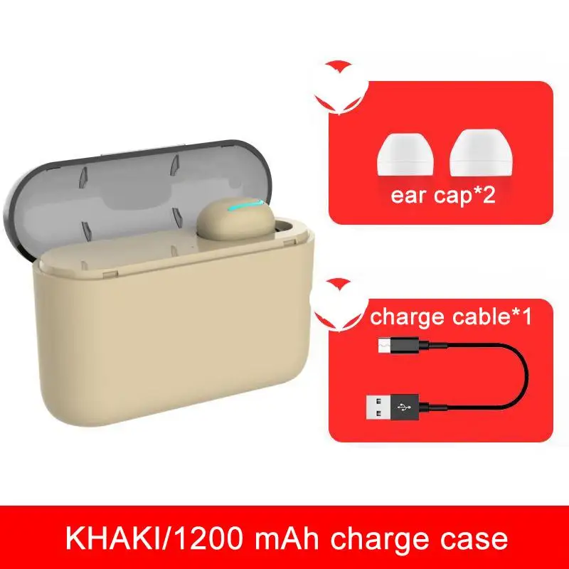 Single ear Khaki Беспроводной Bluetooth наушники TWS Q32 мини гарнитура для мобильного телефона вкладыши с зарядной чехол стерео спортивные игры с микрофоном - Цвет: Single ear Khaki