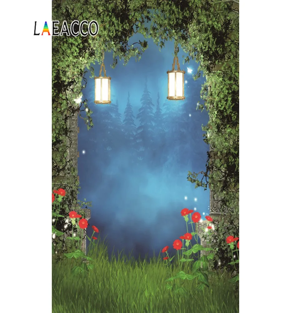 Laeacco Dreamy Green Grass Jungle Floret Vine дверь ребенок портрет фотографический фон фотография Фон Фотостудия