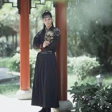 Черные танцевальные костюмы с вышивкой Hanfu, Мужская праздничная одежда, китайское народное платье феи, певица, сценическая одежда для Рейв, сценическая одежда DC3444