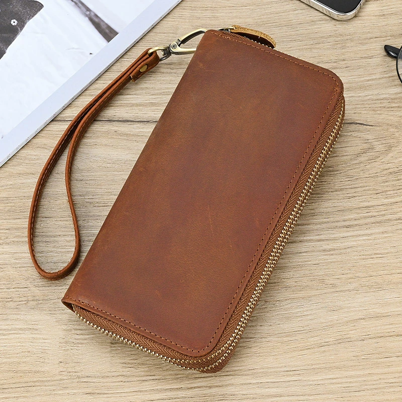 Newsbirds cartera de piel auténtica para hombre y mujer, de cuero cremallera para tarjetas, cartera de mano para teléfono|Carteras| - AliExpress