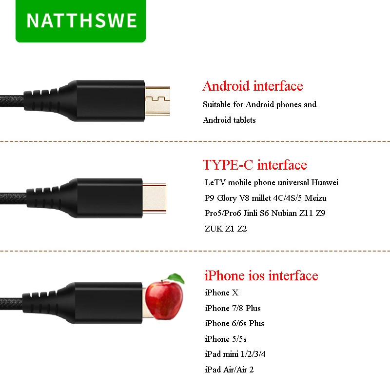 NATTHSWE 3 в 1 кабель для быстрой зарядки Micro usb type-C для Android LeTV samsung huawei Xiaomi Apple Phone