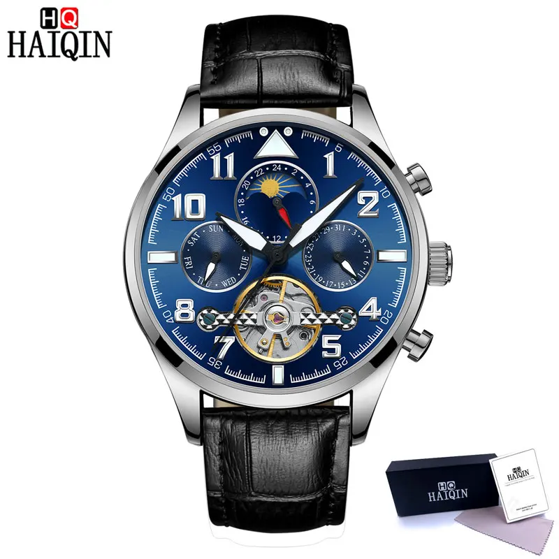 Silver Black L Black HAIQIN новые мужские механические часы модные деловые часы Мужские автоматические Tourbillon водонепроницаемые часы мужские часы - Цвет: Silver Black L Black