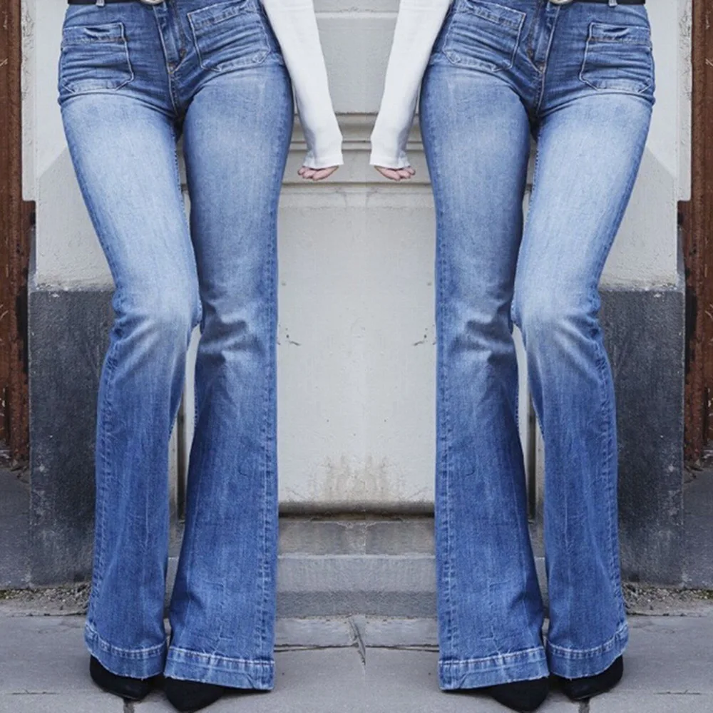 Puimentiua повседневные женские винтажные Джинсы Расклешенные Стрейчевые джинсовые брюки женские с высокой талией повседневные брюки Широкие брюки