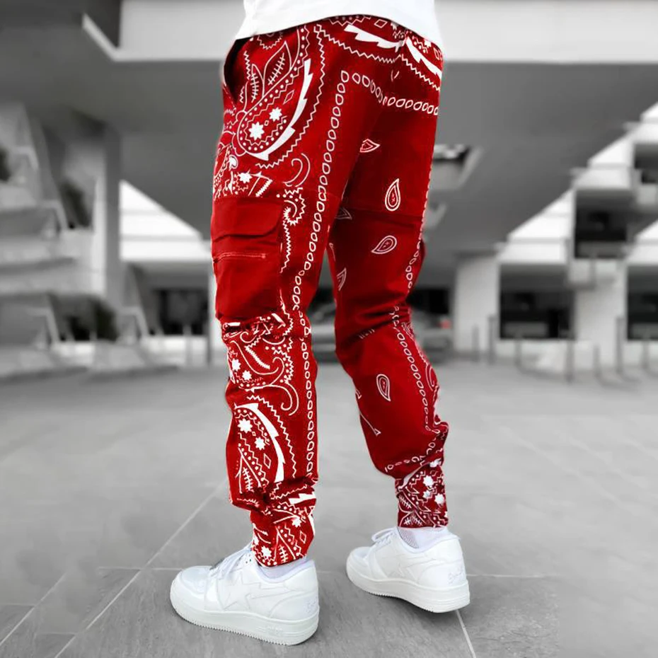 Cargo Men Casual Pants Paisley Reflective Joggers Oversized