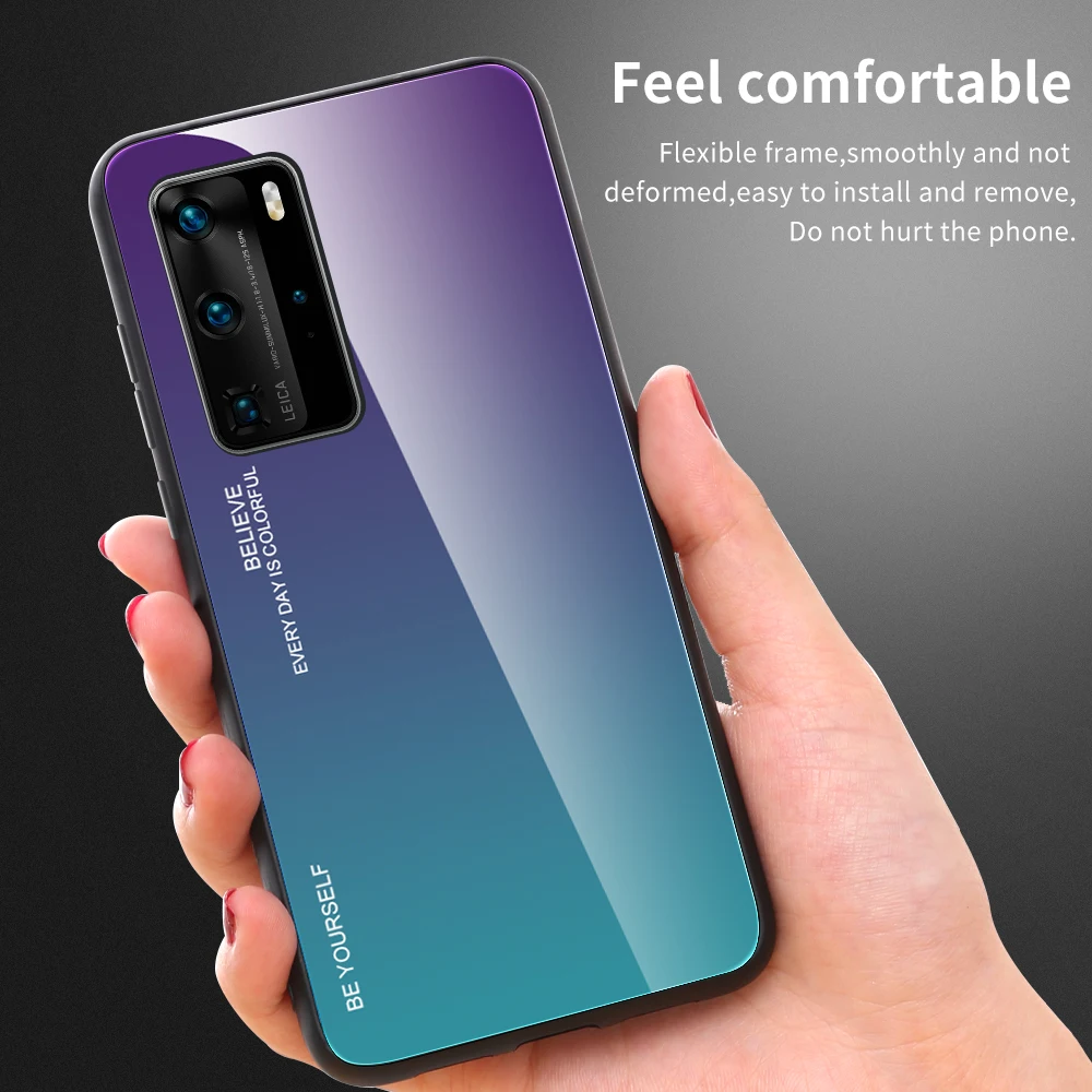 Градиентное закаленное стекло для Huawei P40 Lite P30 Pro мягкий боковой жесткий чехол
