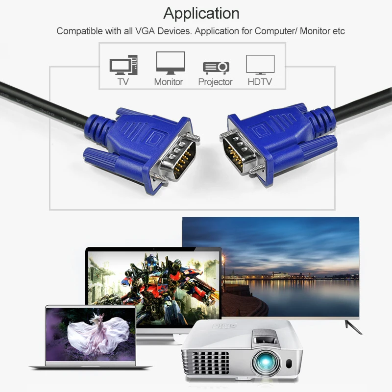 1080P VGA к VGA компьютерный монитор Удлинительный Кабель VGA кабель HD 15 Pin штырь, кабель медная проволока для портативных ПК