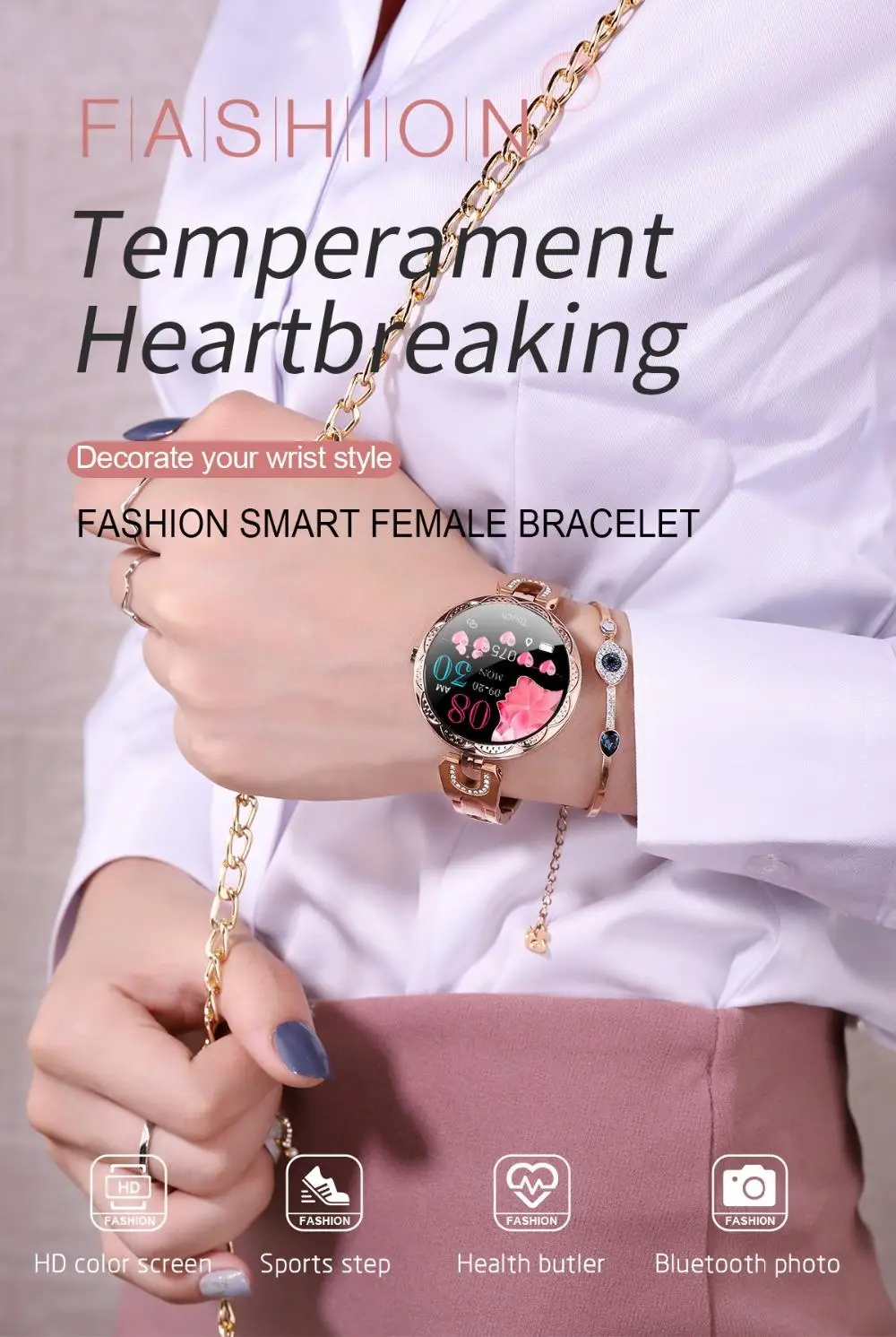 Virtoba AK15 Smart Watch Women 2019 New Heart Rate Monitor Blood Pressure Bracelet IP67 Waterproof Watch For Android iOS Phone (3)