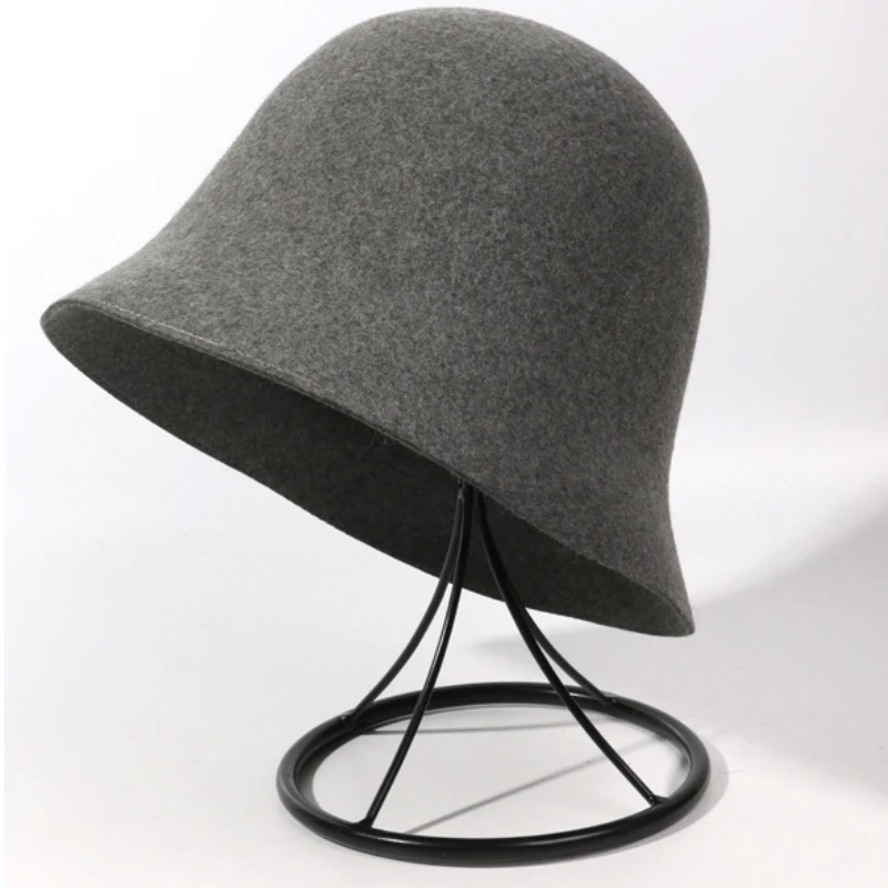 Light Grey HT2802 Новая Женская осенне-зимняя шапка, Женская однотонная шерстяная шапка высокого качества, женская шапка-Клош, женская шляпа-шляпа - Цвет: Light Grey