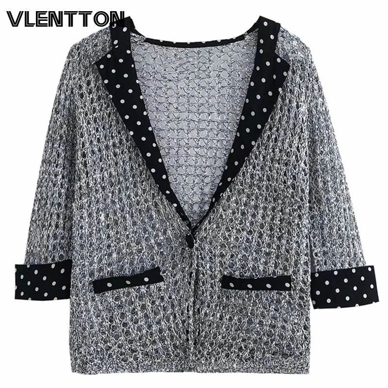 

2020 Spring Sexy V-Neck Hollow Patchwork Knit Blazer Women Single Button Suit Jacket Coat Female Tops Elastic Blazers Feminino