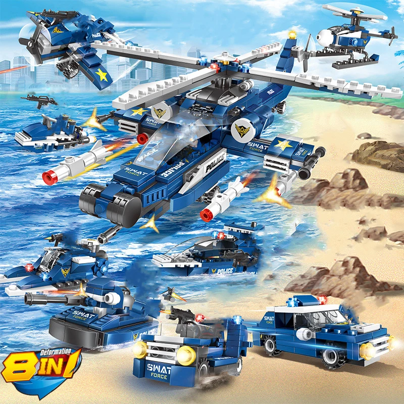 8In1 515pcs Building Blocks Toys City Police Series Special Police Puzzle Action For Children New Year Gifts Education Toy#E