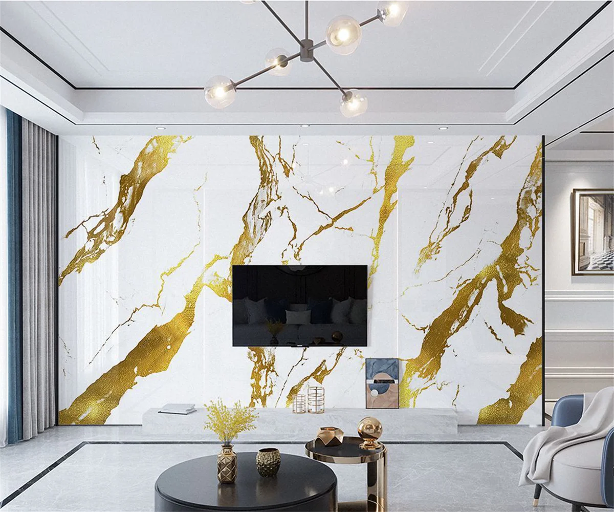 

Обои beibehang под заказ, современные трехмерные декоративные обои с изображением французских золотых листьев и мрамора