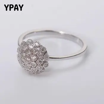 

YPAY Newest Luxury Sparkling Full Zircon Round Ring 925 Sterling Silver Jewelry Engagement Wedding Band Rings for Women YMR452
