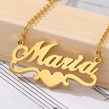 Personalized Name Necklaces for Women Men Stainless Steel Bijoux Gold Filled Heart Statement Choker Necklace Custom Name Jewelry