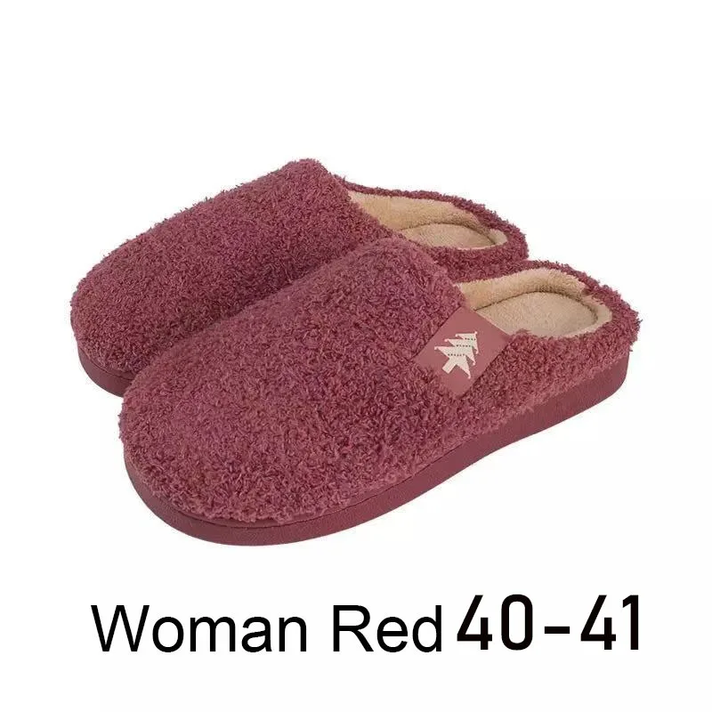 Xiao mi jia/домашние тапочки для мужчин и женщин; зимние теплые шлепанцы; нескользящие теплые домашние тапочки для спальни - Цвет: Red Size 40-41
