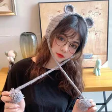 Милые наушники зимние аксессуары модный вязаный шерстяной вязаный комплект теплые плюшевые наушники для женщин orejeras de invierno