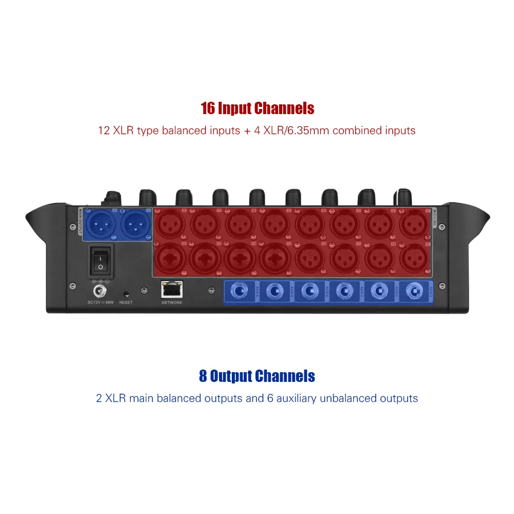 M16.8 16-канальный цифровой микшер 16 входов 8 выходов поддерживает Wi-Fi подключение планшета Беспроводное управление
