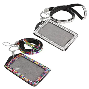 

2 PCS Rhinestone Bling Crystal Custom Lanyard Vertical ID Badge Holder (Colorful & Silver)