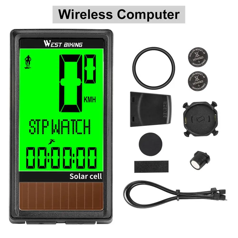 

Bicycle Wireless Speedometer and Odometer Battery/Solar Powered Multi Function Cycle Bike Computer with LCD Backlight Display