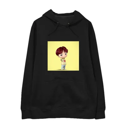 Thin section B-black Kpop Bangtan мальчики JK RM Suga V Jhope Jin Jimin Q Версия Милая толстовка плюс бархат тонкие свободные мужчины и женщины весна и осень - Цвет: Thin section B-black
