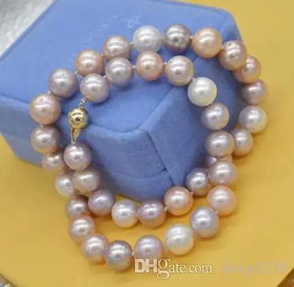 

Free Shipping >>>> 9-10MM, 18MM, "natural freshwater multicolor pearl necklace 14K brooch