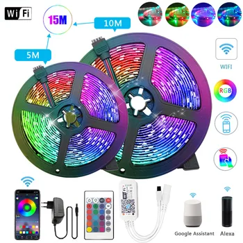 

30m RGB 5m 10m 2835 LED Strip Light WiFi Controller No Waterproof leds tape diode ribbon Luces LED Lamp AC 220V DC 12V adapter