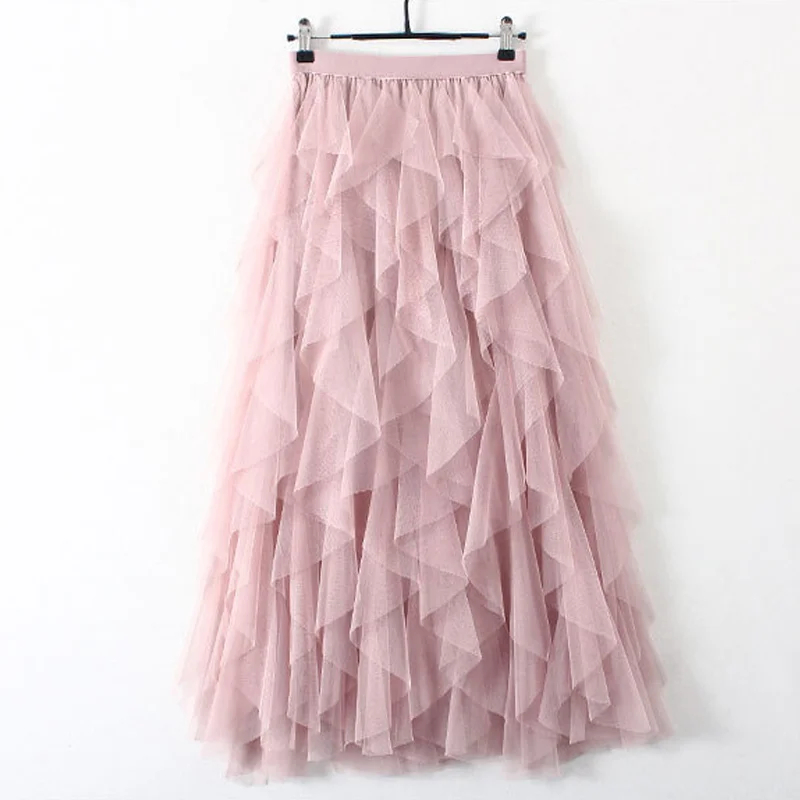 Модная юбка-пачка из тюля, Женская длинная юбка макси,, Корейская милая розовая плиссированная юбка с высокой талией, женская школьная Солнцезащитная юбка