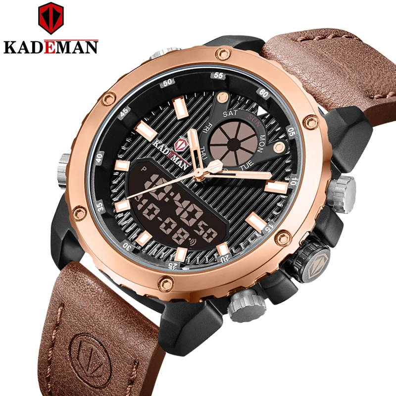 

KADEMAN Top Luxury Brand Men's Watches Analog Digital Sports Watches Fashion Leather Waterproof Quartz Watch Relogio Masculino