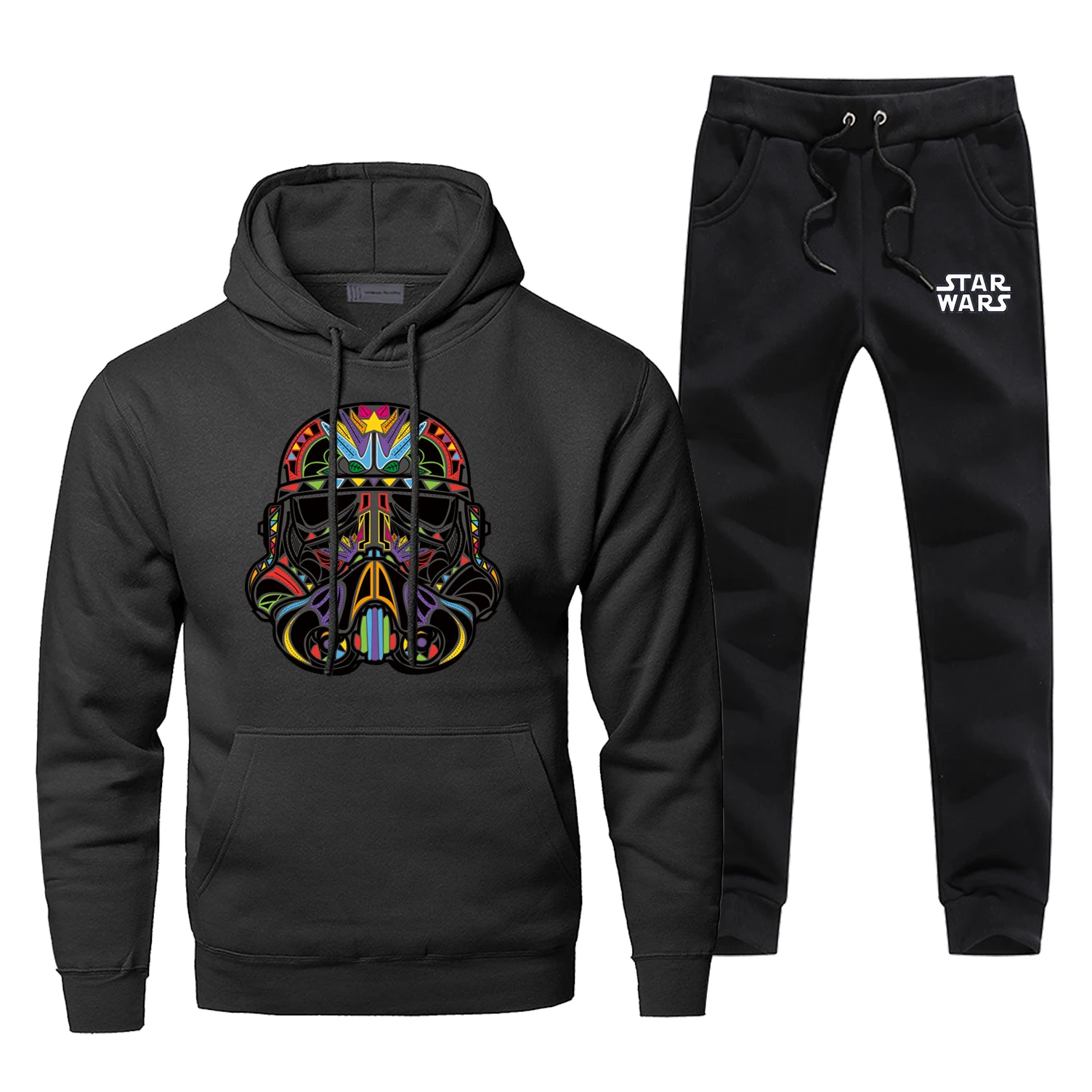 Starwars, толстовка с капюшоном, брюки, набор Дарт Вейдер, Мужская толстовка, мужские толстовки, свитшоты, мужские комплекты из двух предметов, штаны, пуловер, ВИНТАЖНЫЕ пальто - Цвет: Black