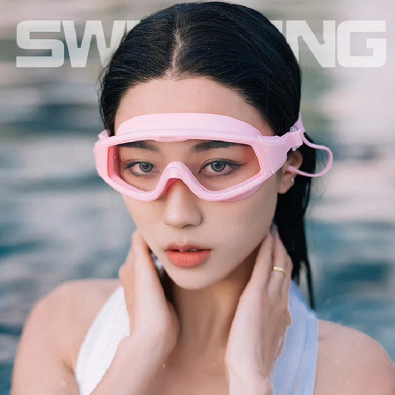 Women Men Printed Waterproof Swimming Goggles Caps Set Silicone Long Hair Large Swim Hat Natacion Diving Glasses Equipment 2022 2