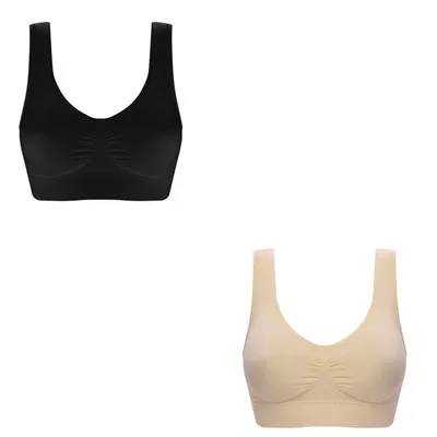 Jerrinut Bras For Women Seamless Bra No pad Brassiere Bra Vest Wireless Active Bra Underwear Women Big Size Bralette Top Cotton - Цвет: 2piece-1black1skin