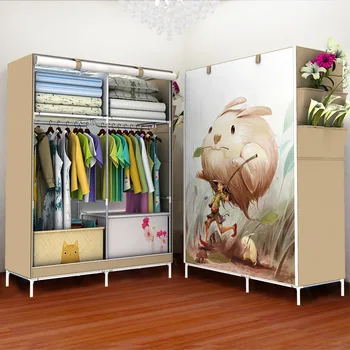 

2020 NEW Bedroom Furniture Simple Non-woven Wardrobe Storage Wardrobe Panoramic thickened steel pipe assembly wardrobe
