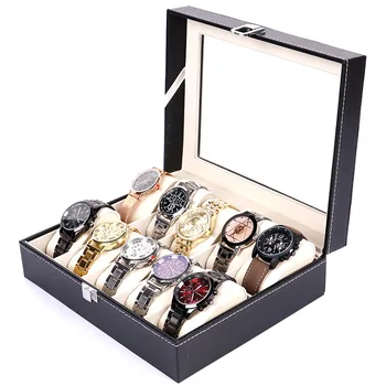 

10 slots luxury fashion men home black color pu leather watch box top quality watch storage box for men Watches 0907-43