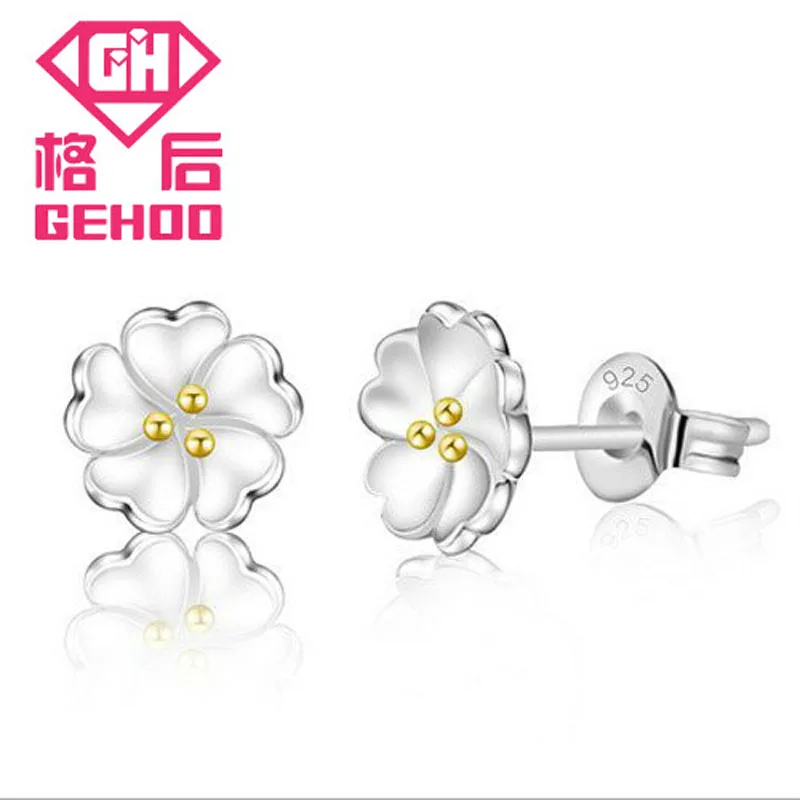 

GEHOO Fashion Cute Earrings Marriage Jewelry Silver Plated Golden Stamens Flower Earrings for Women Girl
