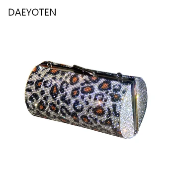 

DAEYOTEN New Design Cans Shaped Crystal Clutch Bag Leopard Women Handbag Rhinestone Evening Bags Cylinder Shoulder Bag ZM0856