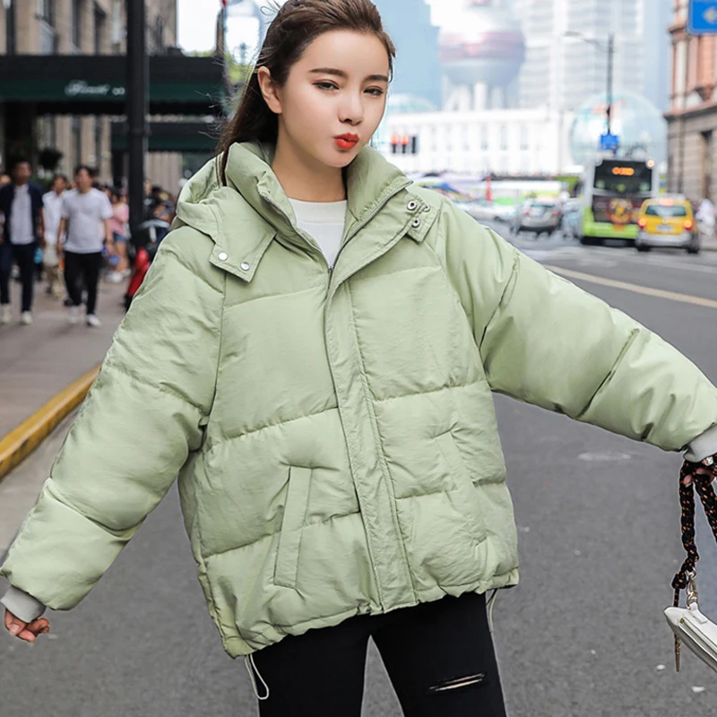 Утепленная теплая зимняя куртка, пальто для женщин, корейский пуховик с хлопковой подкладкой, парки для женщин, красный, желтый, зеленый, пальто с капюшоном для женщин