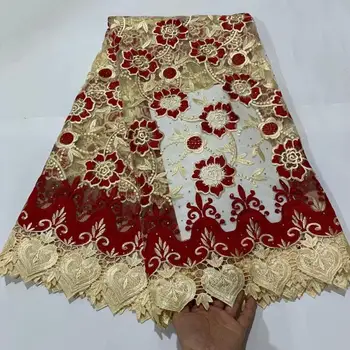 

High quality African tulle lace fabric Red Nigeria guipure lace fabric 2020 mesh tulle lace fabric 5yards