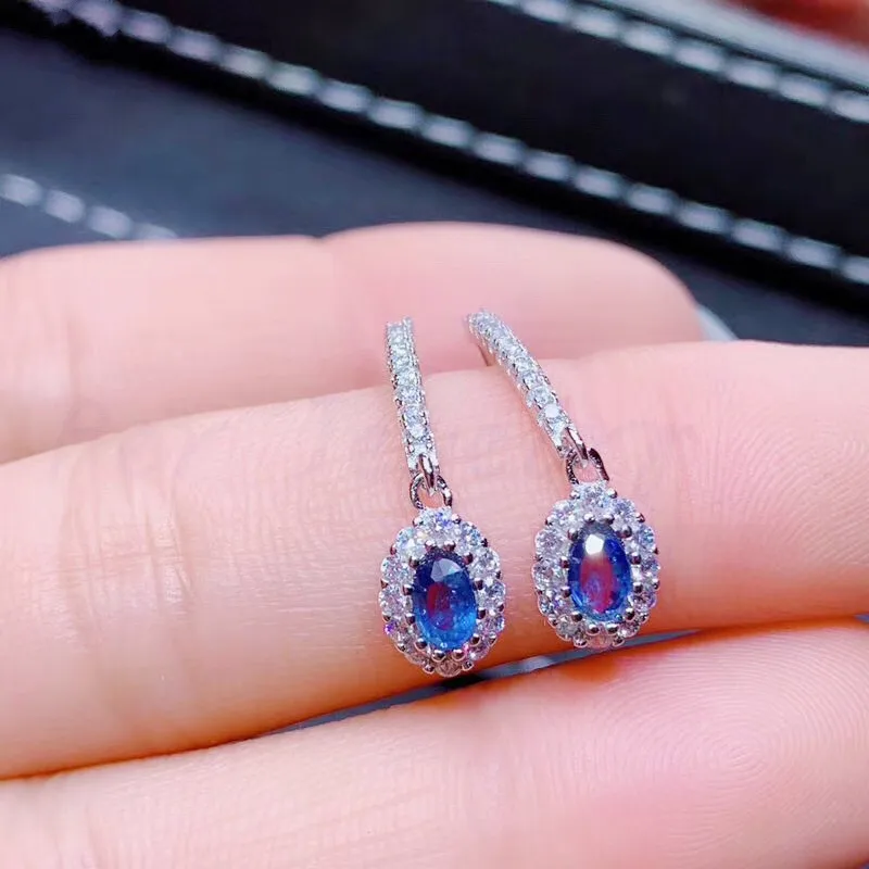 Серьги-гвоздики с натуральным сапфиром, 0.35ct* 2 шт драгоценный камень,, Настоящее серебро 925 пробы, хорошее ювелирное изделие для мужчин или женщин# J910167