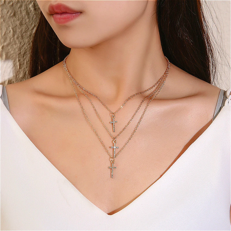 

2020new arrivel multi-layer Collarbone Pendant Necklace Trinket suitable for women fashion Cross geometric figure charm necklace