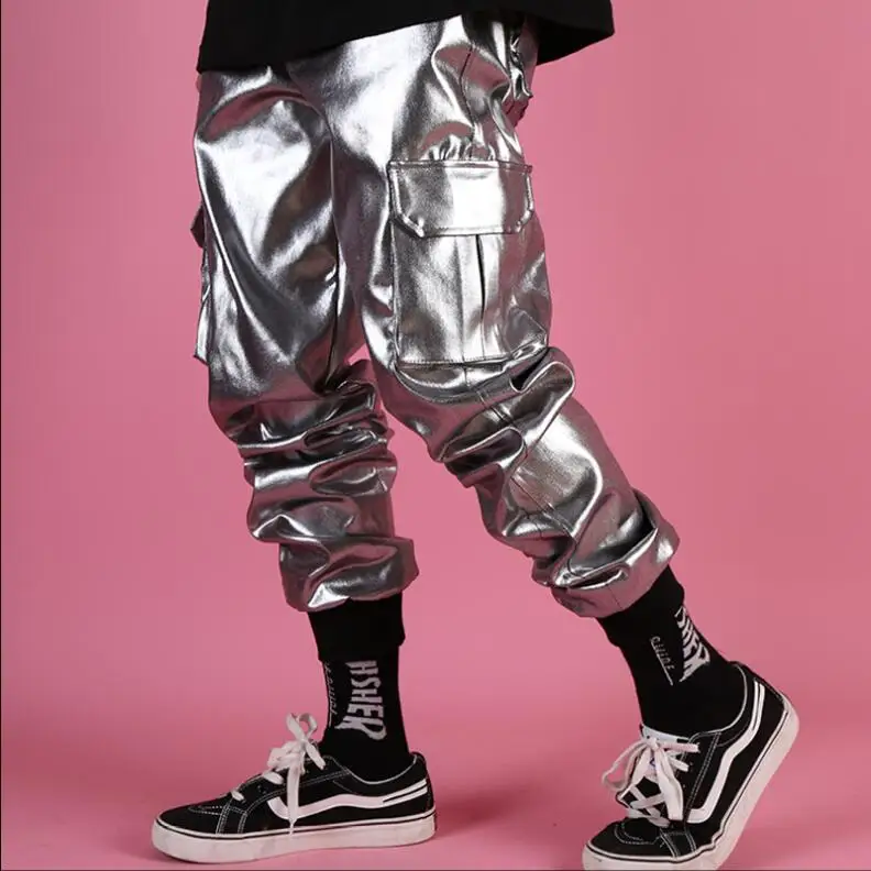 M-6XL!Men's silver-coated pocket cargo pants threaded leg nightclub hipster singer stage show pants - Цвет: 11