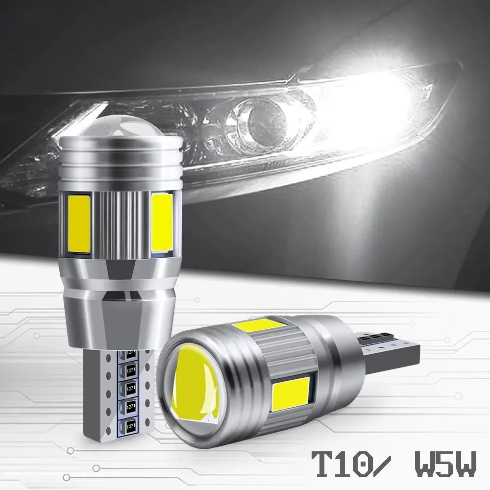 

2Pcs Car 5W5 LED Bulb T10 W5W LED Signal Light Canbus 12V 6000K Auto Clearance Wedge Side Reverse Blue Lamps 5630 6SMD