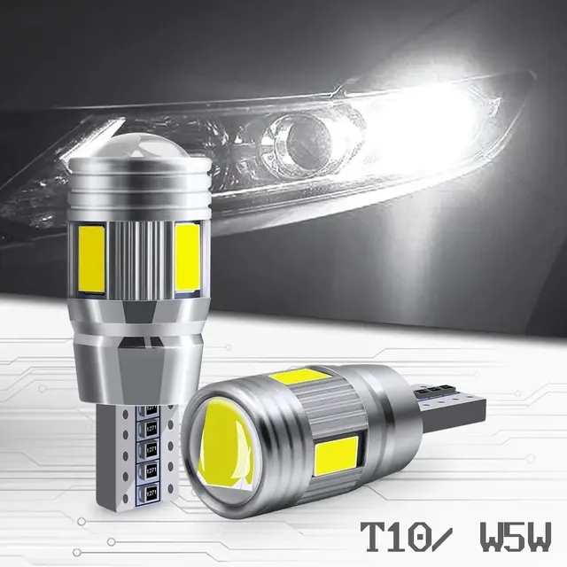 SL.GT Ampoules LED Voiture T10 W5W 12v Clair Fibre de Verre Avertissement  Ampoule Largeur Super Lumineux LED Cté Lumière,10PCS