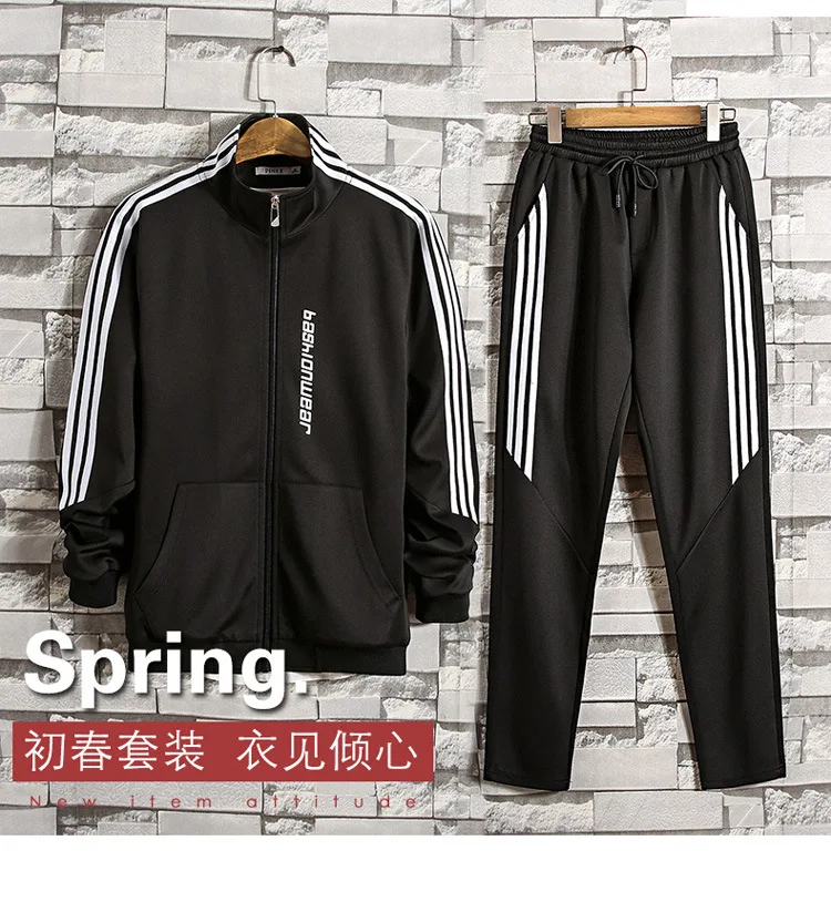 men autumn long sleeve jacket pants 2 piece set sweatsuit male 3 bar stripes gym jogger sport pants men sportswear tracksuit