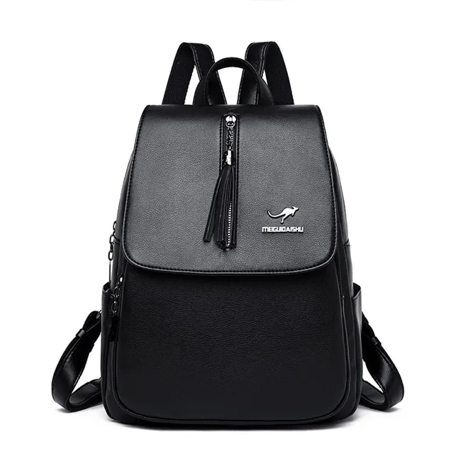 Модный кожаный рюкзак с защитой от кражи, дизайнерские женские рюкзаки, Женская дорожная сумка, одноцветные школьные рюкзаки для девочек-подростков - Цвет: Black